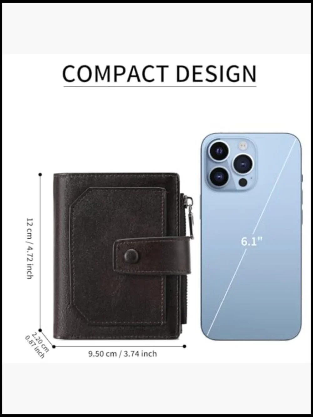 Genuine Leather Bifold Wallet RFID Blocking With Zipper Coin Pocket ID Windows